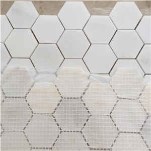 Italy Bianco Carrrara Marble Stone Floor Hexagon Mosaic Tiles Design
