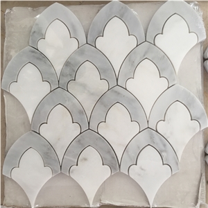 Popular White with Grey Marble Stone Mosaic Flower Design Pattern Tile Popular White with Grey Marble Stone Mosaic Flower Design Pattern Tile