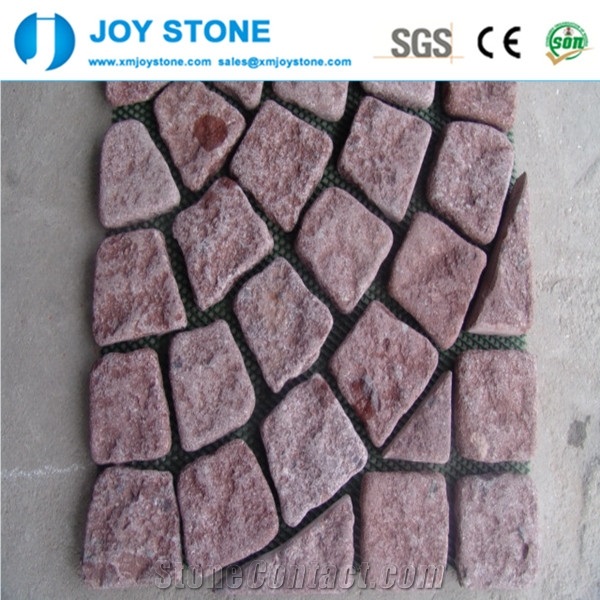 Best Price China Porphyry Dayang Red Flamed Mesh Paving Cobblestone