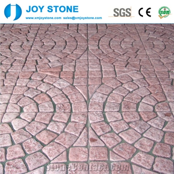 China Hot Sell Dayang Red Porphyry Flamed Granite Mesh Cobblestone