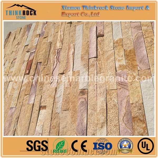 Diy-Friendly Travertine Pink Mixed Yellow Ledge Cultured Stone Veneer