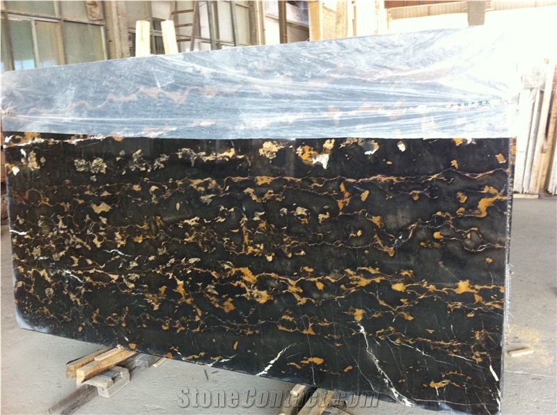 Black Golden Nero Yellow Black Veins Buff Flower Marble Countertop