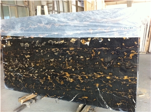 Black Golden Nero Yellow Black Veins Buff Flower Marble Countertop
