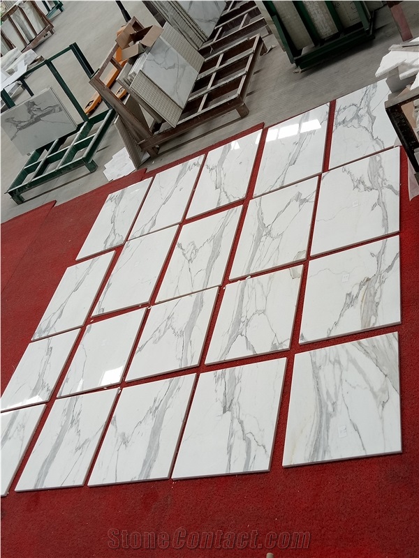 High Polished Statuario Venato White Marble Composite Flooring Tiles