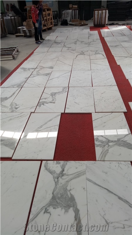 High Polished Statuario Venato White Marble Composite Flooring Tiles