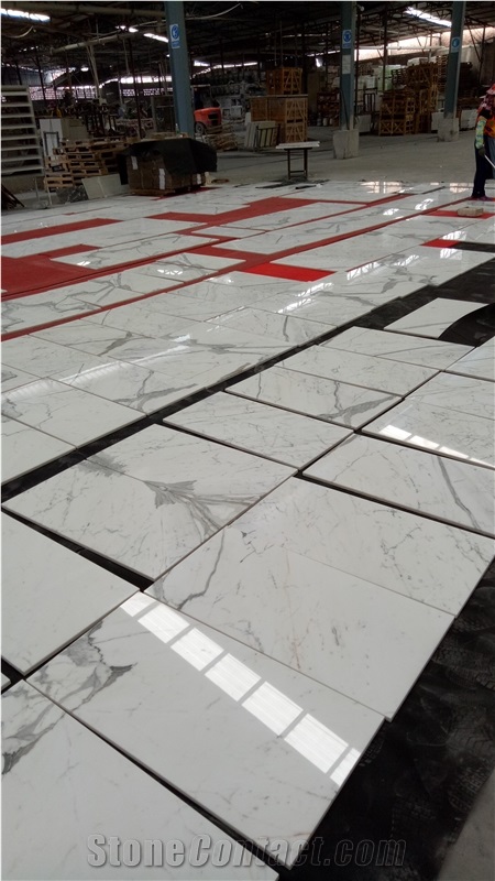 High Polished Statuario Venato White Marble Composite Flooring Tiles