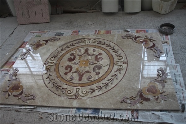 Multicolor Marble Waterjet Flooring Tiles,Square Medallions Marble