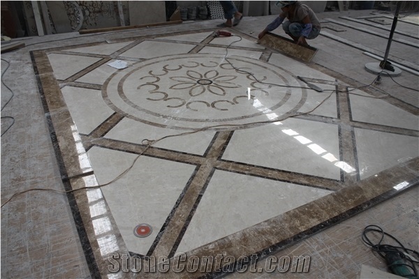 Multicolor Marble Waterjet Flooring Tiles,Square Medallions Marble