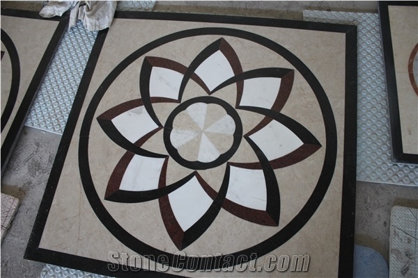 Multicolor Marble Waterjet Flooring Tiles,Square Medallions Marble