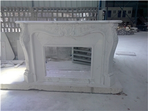 Simple White Fireplace/White Marble Fireplace Mantel Handcarved Flower