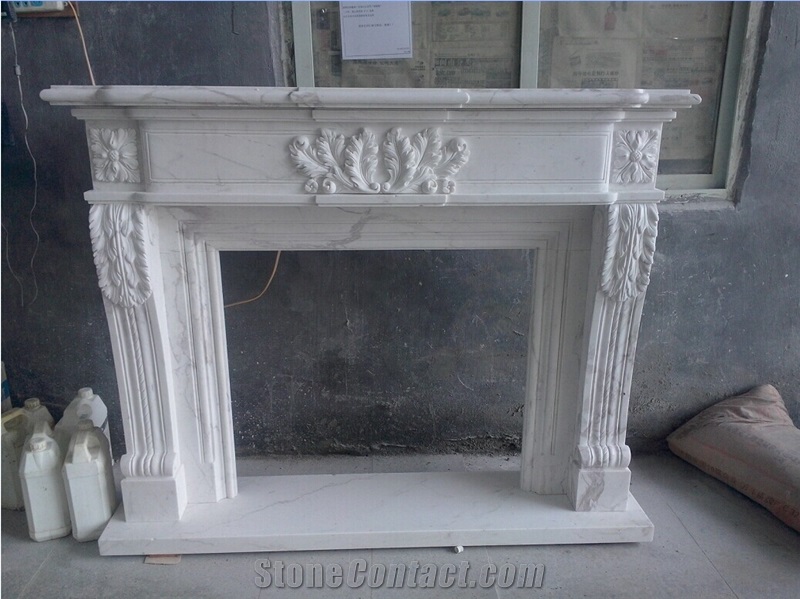 Simple White Fireplace/White Marble Fireplace Mantel Handcarved Flower