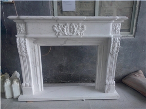 Simple White Fireplace/White Marble Fireplace Mantel Handcarved Flower