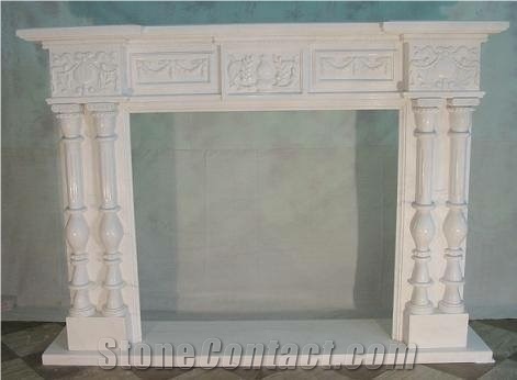 Simple White Fireplace/White Marble Fireplace Mantel Handcarved Flower