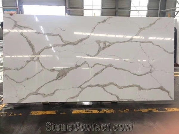 Artificial White Calacatta Gold Quartz Marble Vein Quartz Slab