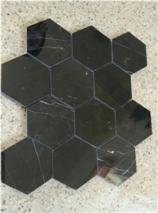 Black Nero Marquina Hexagon Mosaic Tiles