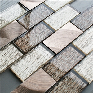 Brown Glass/Metal Brick Mosaic Wall Tile for Kitchen/Bathroom