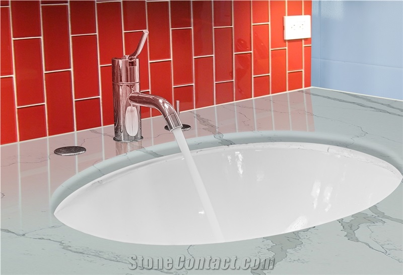 Calacatta White Quartz Marble Slab for Kitchen Countertop