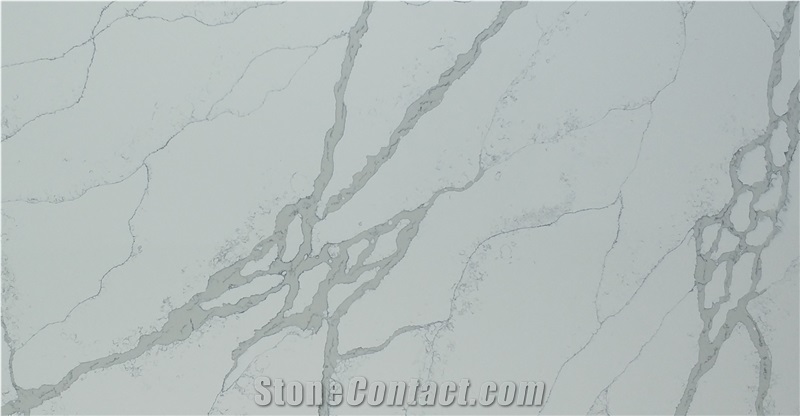 Calacatta White Quartz Marble Slab for Kitchen Countertop