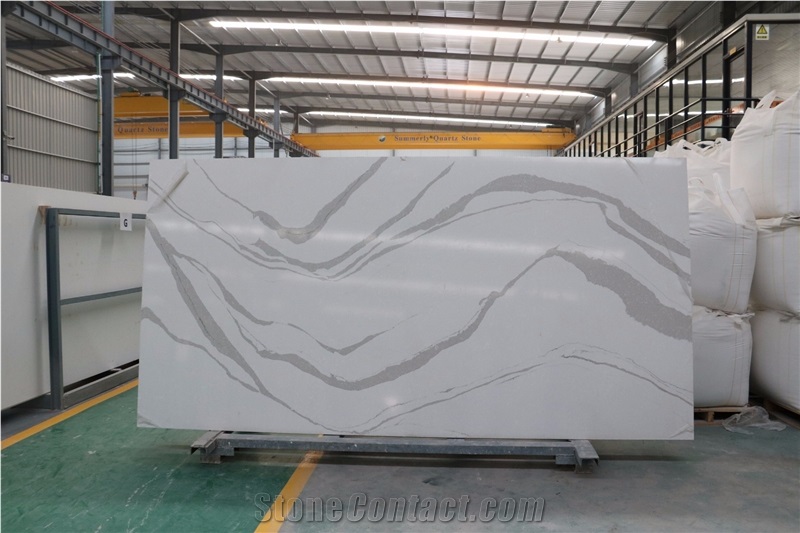 Calacatta with Grey Vein Quartz Stone Slab for Kitchen Countertop