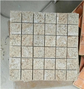 G682 Yellow Granite Cobble Cube Stone on Mesh G682 Yellow Granite Cobble Cube Stone on Mesh