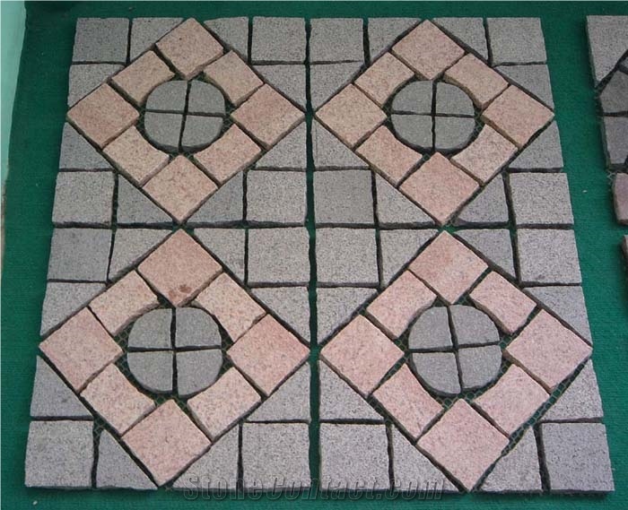 Grey Red Granite Paving Stone Cubes Fan Shape Granite Cobble Stone