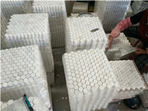 Small Carrara White Marble Hexagon Mosaic Tiles