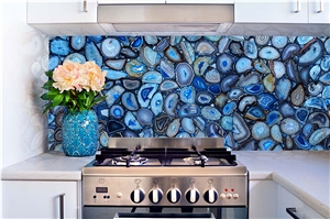 Transparent Wall Panel Natural Gemstone Semi-Precious Stone Blue Agate