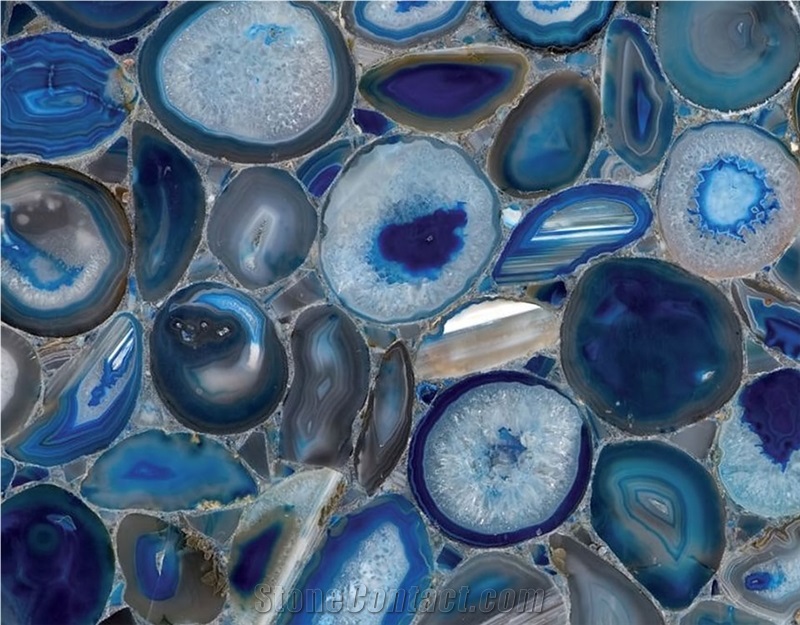 Transparent Wall Panel Natural Gemstone Semi-Precious Stone Blue Agate