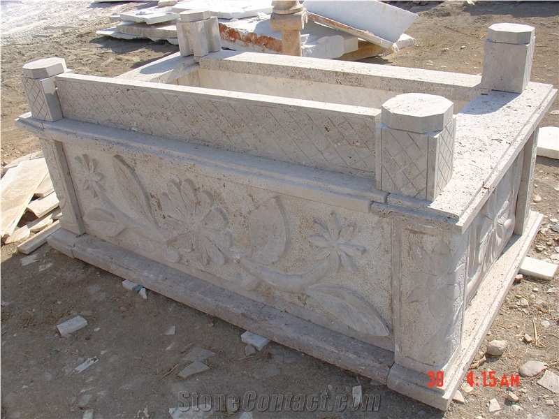Classic Light Travertine Carved Monument