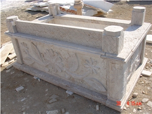 Classic Light Travertine Carved Monument
