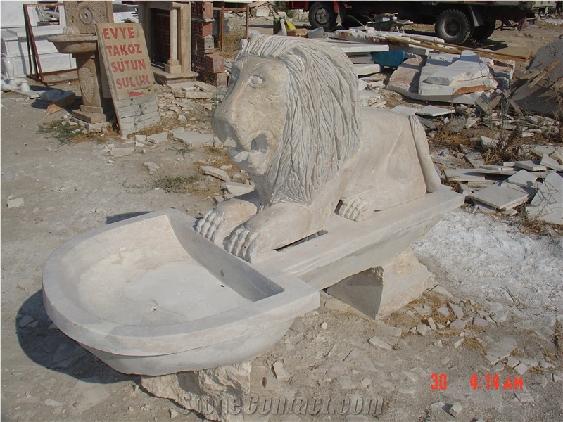 Mugla Light Travertine Carved Fountain