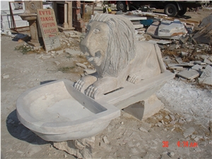 Mugla Light Travertine Carved Fountain