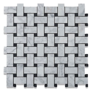 Imperial White Marble-Bianco Venatino White Basketweave Mosaic 12"X12"