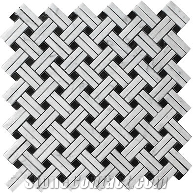 Imperial White Marble-Bianco Venatino White Basketweave Mosaic 12"X12"