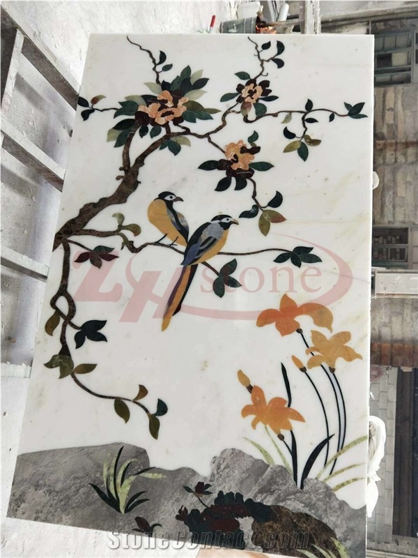 Bird Design Pure White Marble Waterjet Medallions for Background