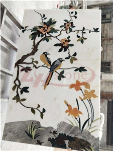 Bird Design Pure White Marble Waterjet Medallions for Background