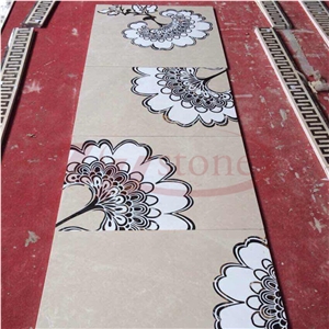 Flower Design Pure White &Crema Marfil Marble Waterjet Medallion