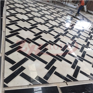 Han White Jade&Black Marquina Marble Waterjet Square Medalions