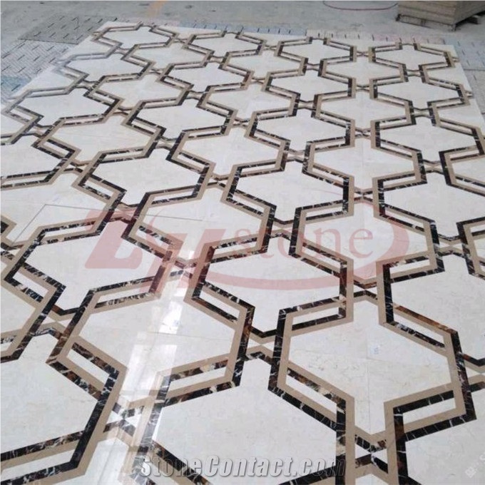 Hexagon Design Polaris&Bursa Dark Beige Marble Waterjet Medallion
