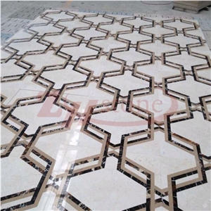 Hexagon Design Polaris&Bursa Dark Beige Marble Waterjet Medallion