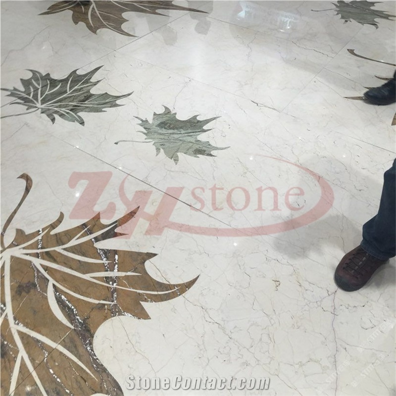 Leaf Design Rain Forest Brown Marble Waterjet Medallion