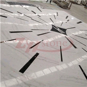 Radial Pattern Volakas &Black Marquina Marble Waterjet Medallions