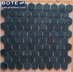 Black China Andesite Hexagon Mosaic Tile Tumbled Backsplash Decor