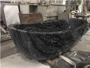 Black Ancient Wood Marble Bath Tub