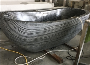 Black Ancient Wooden Vein Marble Bathtub