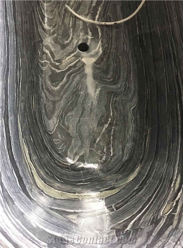 Black Ancient Wooden Vein Marble Bathtub