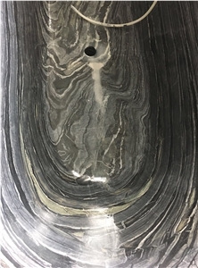 Black Ancient Wooden Vein Marble Bathtub