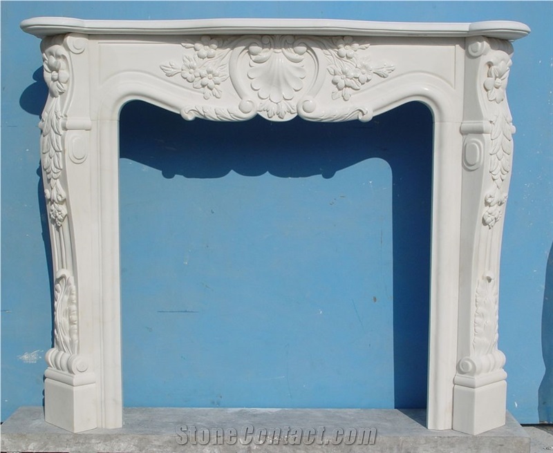 Natural Indoor Carved Red Marble Fireplace