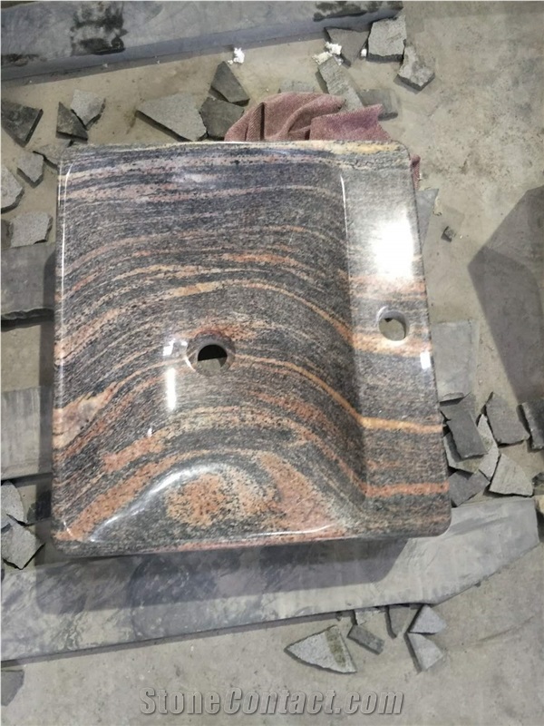 Red Granite Polished Square Wash Basin for Interior Decoration