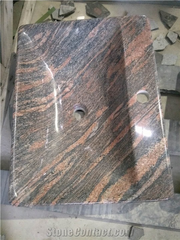 Red Granite Polished Square Wash Basin for Interior Decoration